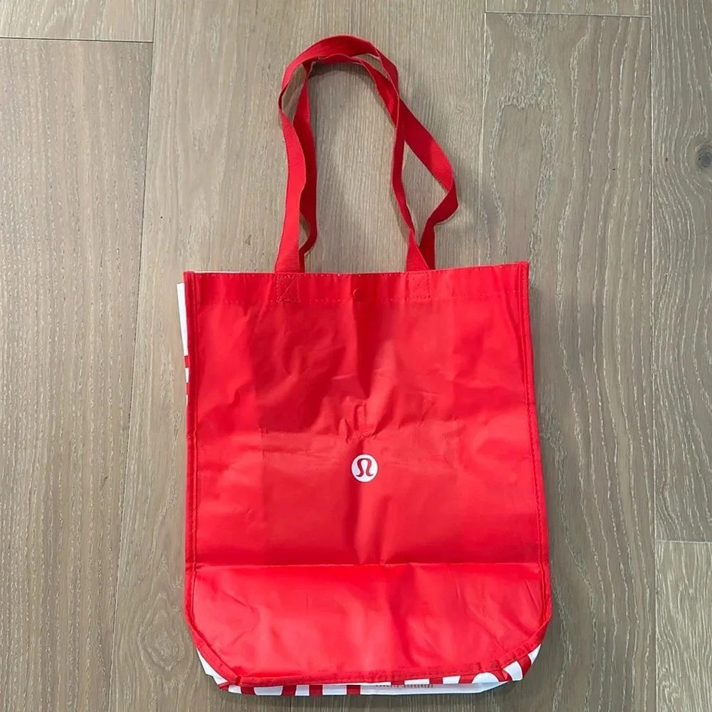 lululemon grocery bag Large Lululemon Athletica Reusable Tote Bag Shopping Bag Grocery Bag Red  White